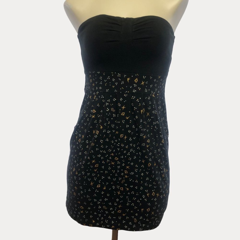 Fox Racing Black & Gold Strapless Mini Dress Size Small